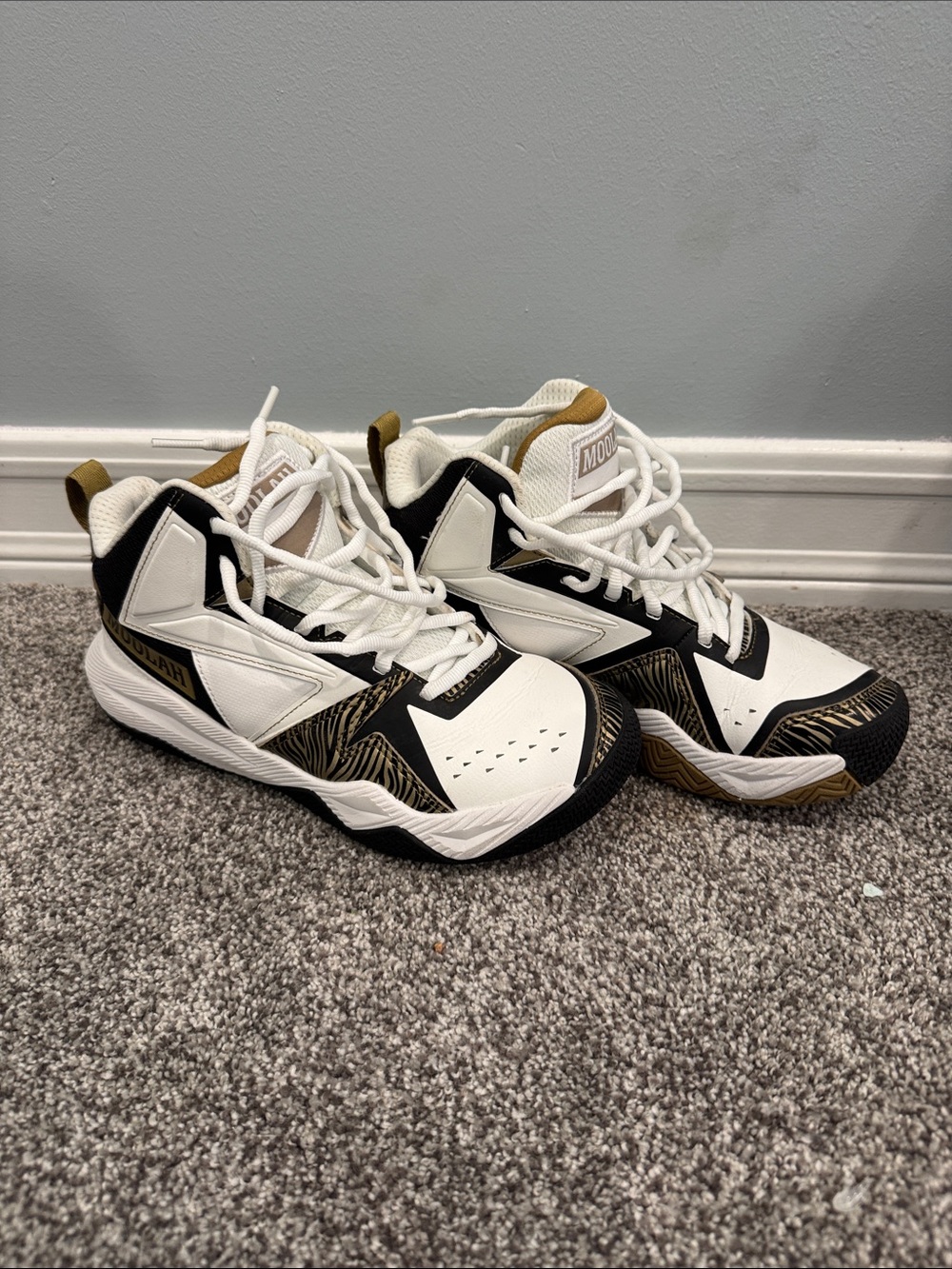 White, Black & Gold Athletic Sneakers